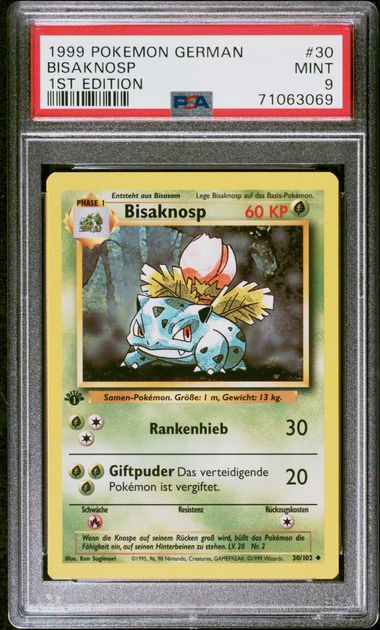 1st edition german pokemon cards 1999 Pokemon German Ivysaur (Bisaknosp) 1st Edition 30 PSA 9