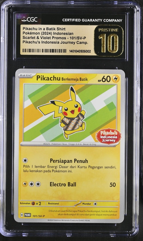 Load image into Gallery viewer, 2024 Pokemon Indonesian Pikachu in Batik Shirt 101/SV-P CGC Pristine 10
