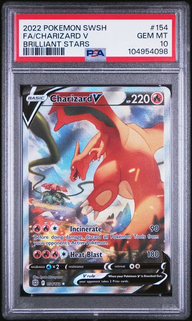 Load image into Gallery viewer, 2022 POKEMON SWORD &amp; SHIELD BRILLIANT STARS #154 FA/CHARIZARD V BRILLIANT STARS PSA 10
