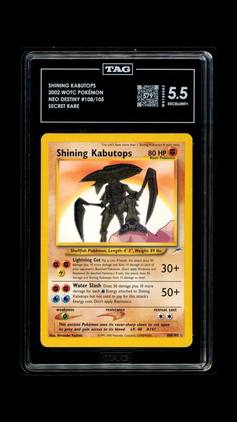 Load image into Gallery viewer, SHINING KABUTOPS 2002 WOTC POKÉMON #108/105 TAG 5.5
